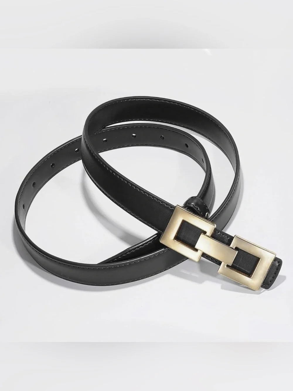 Brand New Black Leather Waist Belt with Gold Geometric Buckle Waist Size 25”-34”